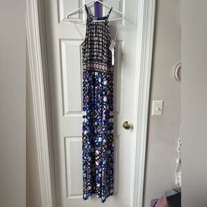 Maggy London Blue, black and orange Printed Maxi Dress